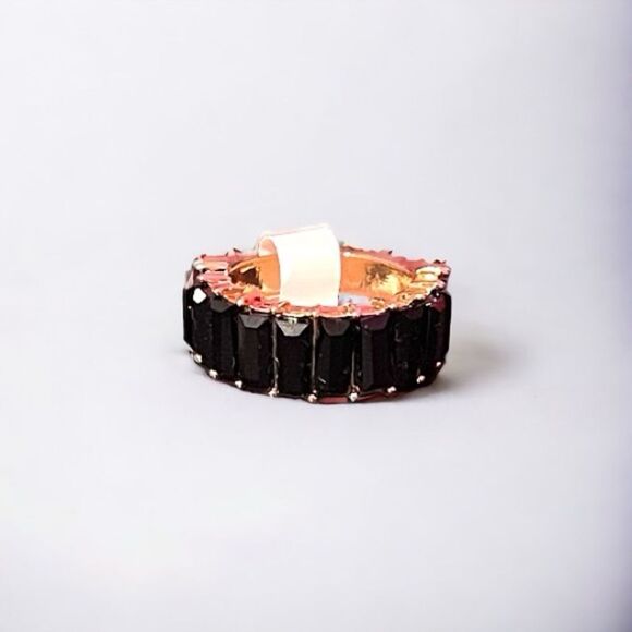 Gold Tone Baguette Black Rhinestone Ring Size 6.75 NWT - Picture 1 of 3